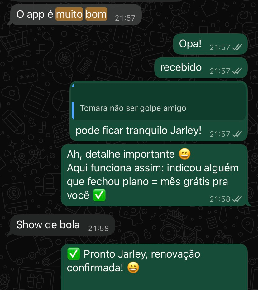 Depoimento real de cliente no WhatsApp